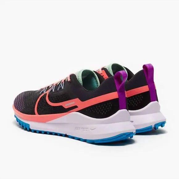NEW NIKE men's react pegasus trail 4 sneaker in black/magic ember-purple