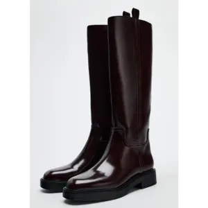 New NWT Zara Ox Blood Burgandy Knee High Pull On Boots Size 10