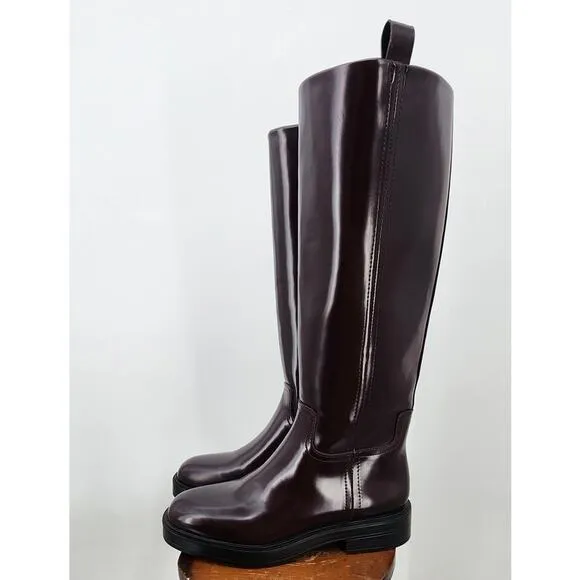 New NWT Zara Ox Blood Burgandy Knee High Pull On Boots Size 10