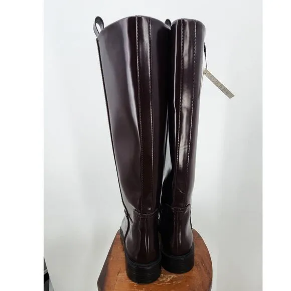 New NWT Zara Ox Blood Burgandy Knee High Pull On Boots Size 10