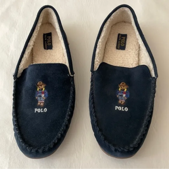 New Polo Ralph Lauren Collins Apre Ski Bear Suede Loafers Faux Fur Lining