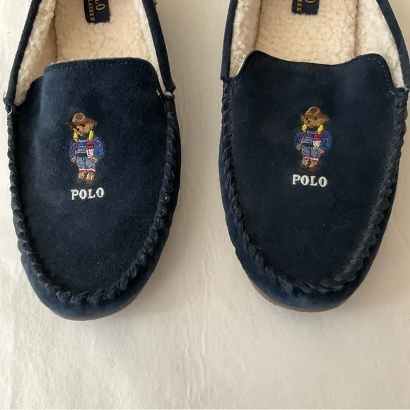 New Polo Ralph Lauren Collins Apre Ski Bear Suede Loafers Faux Fur Lining