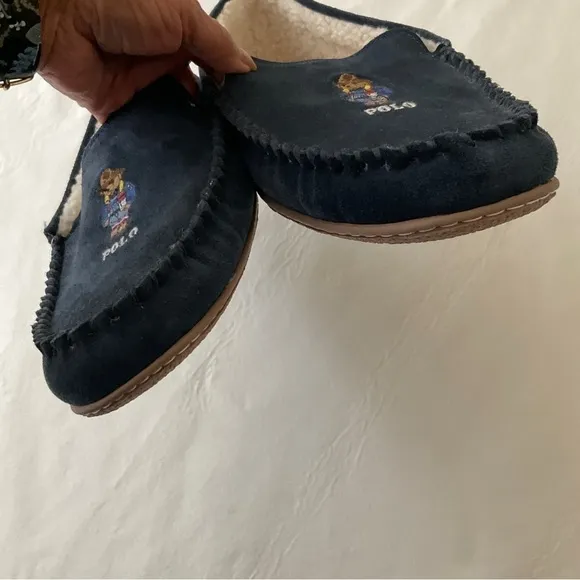 New Polo Ralph Lauren Collins Apre Ski Bear Suede Loafers Faux Fur Lining