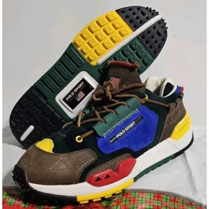 New Polo Ralph Lauren PS200-SK-HTL Suede &amp; Plaid Twill Sneakers Men’s Size 10