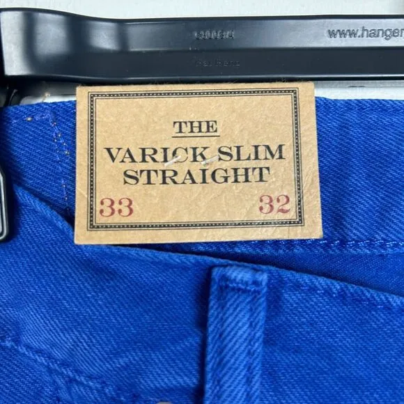 NEW Polo Ralph Lauren Varick Slim Straight Hemp Mens 33x32 Denim Blue Jeans Blue