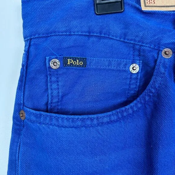 NEW Polo Ralph Lauren Varick Slim Straight Hemp Mens 33x32 Denim Blue Jeans Blue