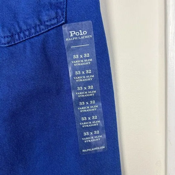 NEW Polo Ralph Lauren Varick Slim Straight Hemp Mens 33x32 Denim Blue Jeans Blue