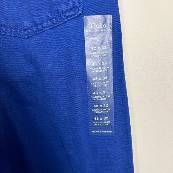 NEW Polo Ralph Lauren Varick Slim Straight Hemp Mens 42x32 Denim Blue Jeans Blue