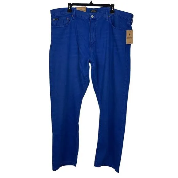 NEW Polo Ralph Lauren Varick Slim Straight Hemp Mens 42x32 Denim Blue Jeans Blue