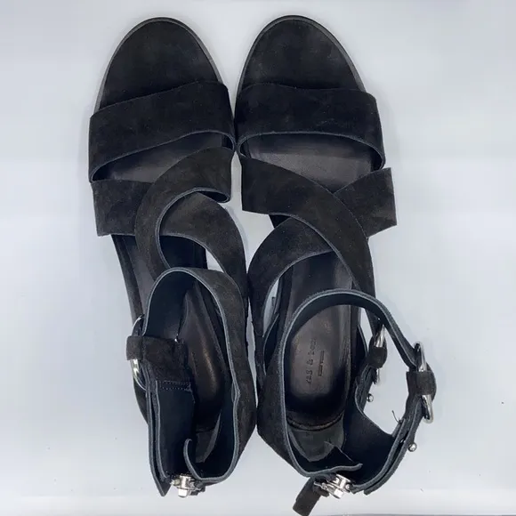 NEW! rag &amp; bone MARI Black Suede Leather Block Heels Ankle Strap Sandals 41/11