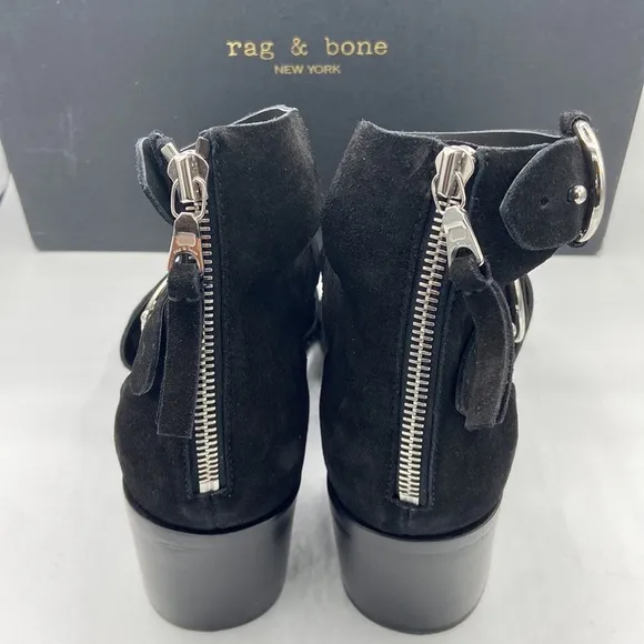 NEW! rag &amp; bone MARI Black Suede Leather Block Heels Ankle Strap Sandals 41/11