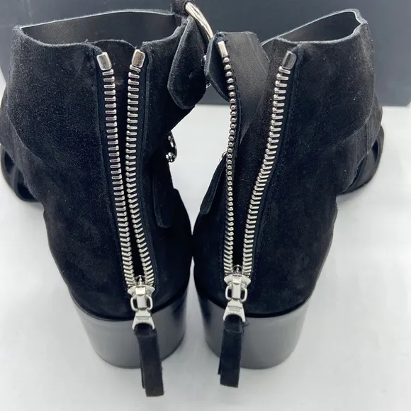 NEW! rag &amp; bone MARI Black Suede Leather Block Heels Ankle Strap Sandals 41/11
