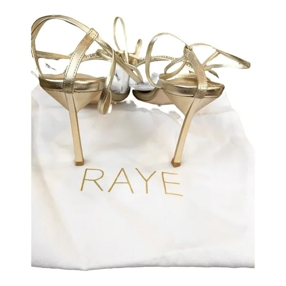 NEW RAYE Revik Stiletto Heel Sandals Crystal Straps Ankle Wrap Tie Metallic Gold