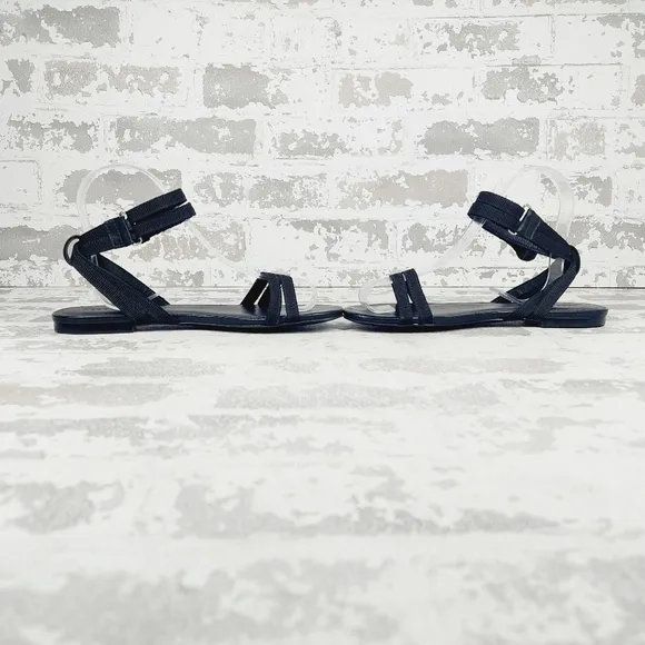 New Rebecca Allen The Flat Black Two-Strap Sandals D704