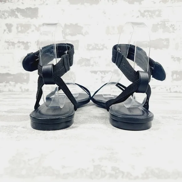 New Rebecca Allen The Flat Black Two-Strap Sandals D704