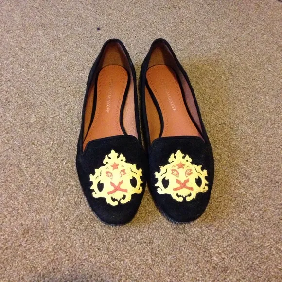 New Rebecca Minkoff zodiac astrology leo lion embroidered suede smoking slipper