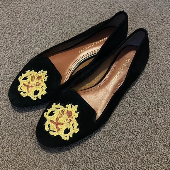 New Rebecca Minkoff zodiac astrology leo lion embroidered suede smoking slipper