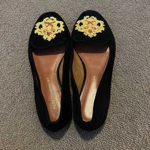 New Rebecca Minkoff zodiac astrology leo lion embroidered suede smoking slipper