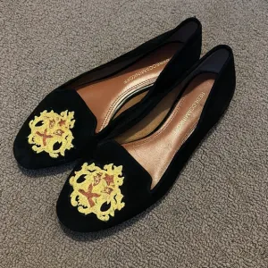 New Rebecca Minkoff zodiac astrology leo lion embroidered suede smoking slipper