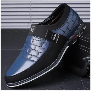 NEW RECYPHI Black and Blue Leather Slip-On Loafers with Durable Sole