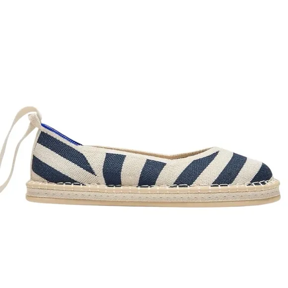 NEW Rothy’s The Espadrille Navy Sailor Stripes Lace Ankle Tie Wrap Espadrilles 7