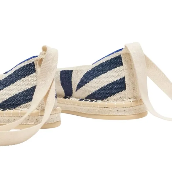 NEW Rothy’s The Espadrille Navy Sailor Stripes Lace Ankle Tie Wrap Espadrilles 7