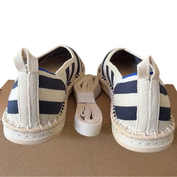 NEW Rothy’s The Espadrille Navy Sailor Stripes Lace Ankle Tie Wrap Espadrilles 7