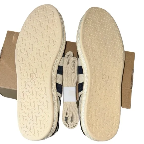 NEW Rothy’s The Espadrille Navy Sailor Stripes Lace Ankle Tie Wrap Espadrilles 7