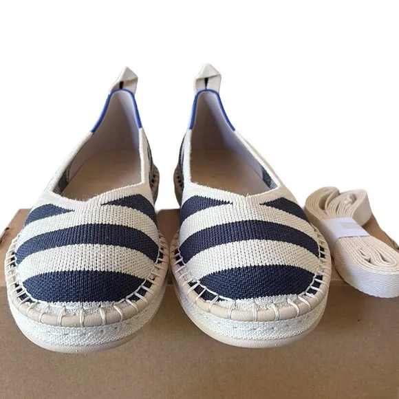 NEW Rothy’s The Espadrille Navy Sailor Stripes Lace Ankle Tie Wrap Espadrilles 7