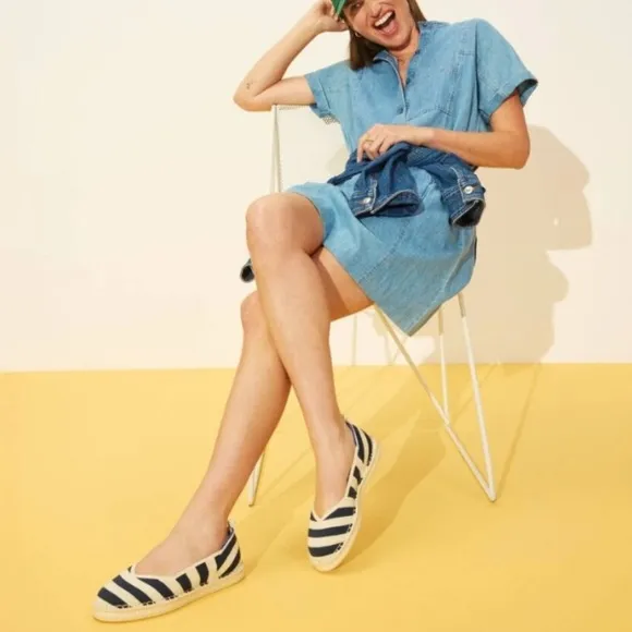 NEW Rothy’s The Espadrille Navy Sailor Stripes Lace Ankle Tie Wrap Espadrilles 7