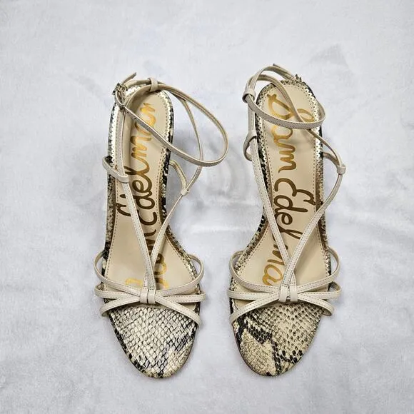 New Sam Edelman Pippa Ankle-Wrap Snakeskin Embossed Leather Sandals Size 10
