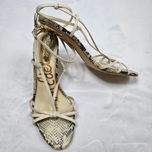New Sam Edelman Pippa Ankle-Wrap Snakeskin Embossed Leather Sandals Size 10