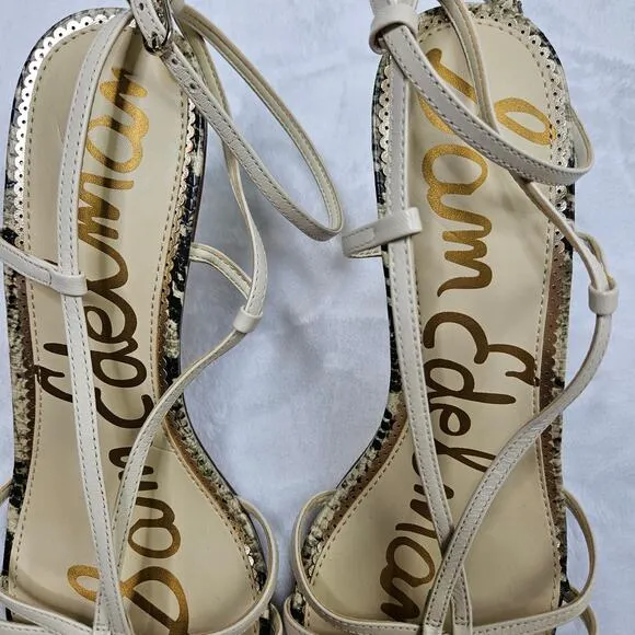 New Sam Edelman Pippa Ankle-Wrap Snakeskin Embossed Leather Sandals Size 10
