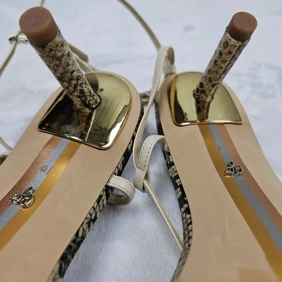 New Sam Edelman Pippa Ankle-Wrap Snakeskin Embossed Leather Sandals Size 10