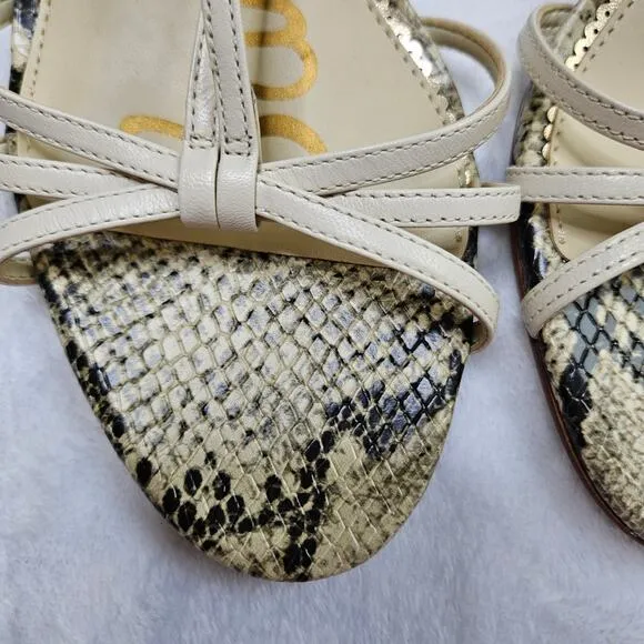 New Sam Edelman Pippa Ankle-Wrap Snakeskin Embossed Leather Sandals Size 10