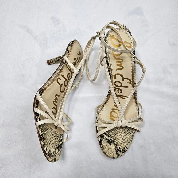 New Sam Edelman Pippa Ankle-Wrap Snakeskin Embossed Leather Sandals Size 10