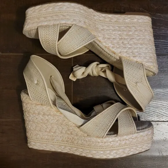 NEW Sam Edelman Vaughn Sandals Womens 11 Espadrille Y2K Boho Retro Beige