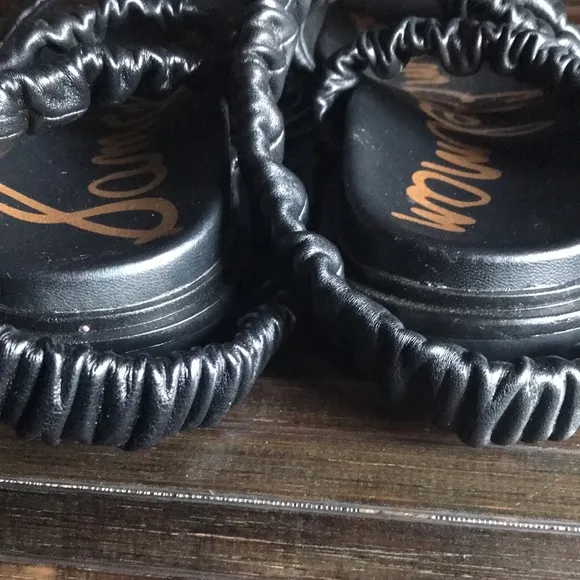 New SAM EDELMAN “VELMA” Leather Black Crocodile Print Ankle Wrap Sandals