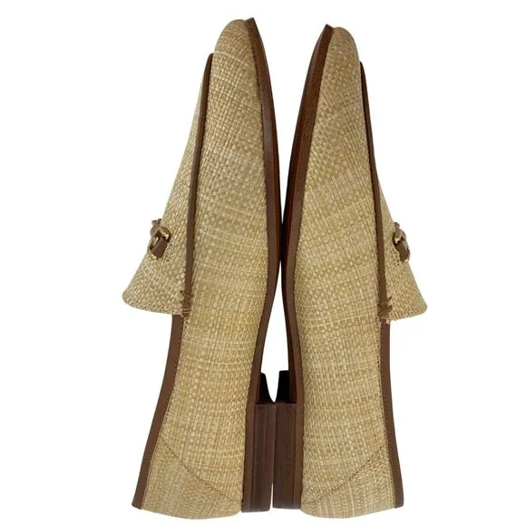 New Sam Edelman Womens Natural Raffia Loafers Gold Bit Detail Size 10M Slip On