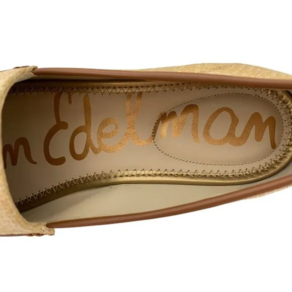 New Sam Edelman Womens Natural Raffia Loafers Gold Bit Detail Size 10M Slip On