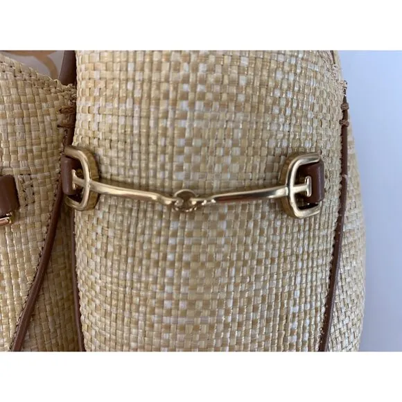 New Sam Edelman Womens Natural Raffia Loafers Gold Bit Detail Size 10M Slip On