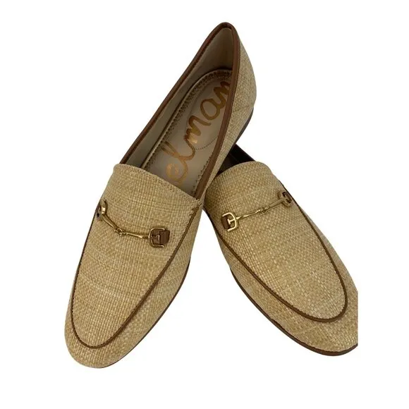 New Sam Edelman Womens Natural Raffia Loafers Gold Bit Detail Size 10M Slip On