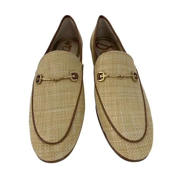 New Sam Edelman Womens Natural Raffia Loafers Gold Bit Detail Size 10M Slip On