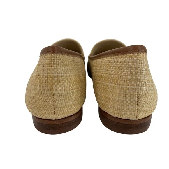 New Sam Edelman Womens Natural Raffia Loafers Gold Bit Detail Size 10M Slip On