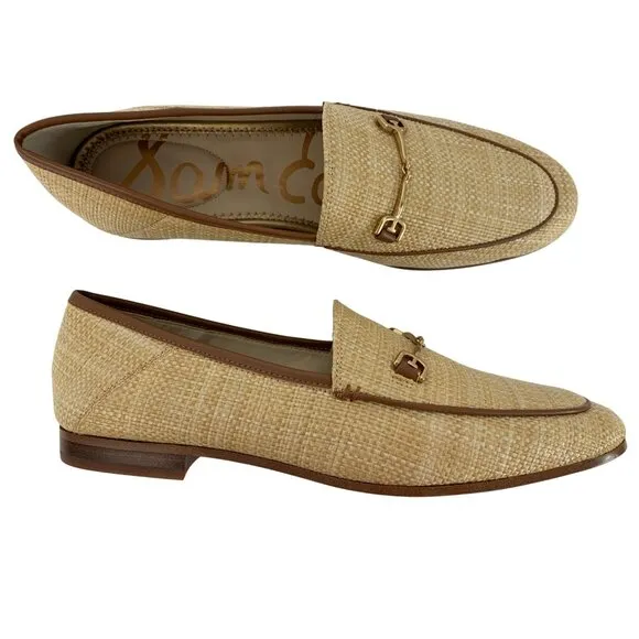 New Sam Edelman Womens Natural Raffia Loafers Gold Bit Detail Size 10M Slip On