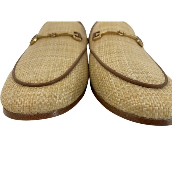 New Sam Edelman Womens Natural Raffia Loafers Gold Bit Detail Size 10M Slip On