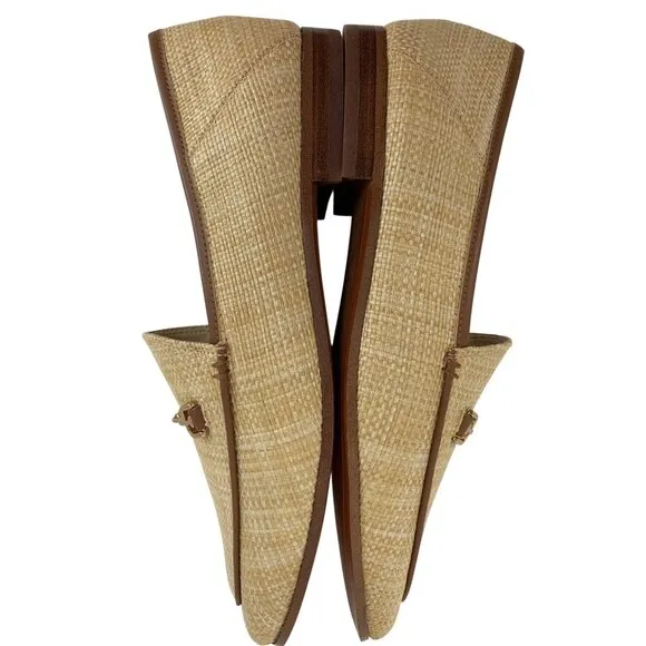 New Sam Edelman Womens Natural Raffia Loafers Gold Bit Detail Size 10M Slip On