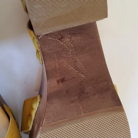 New Sam Edelman Yellow Suede Leather Wood Platform Heel Sandals Size 7.5