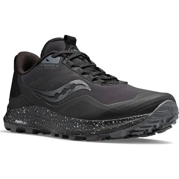 NEW SAUCONY men's peregrine ice 3 trail running sneakers in black/shadow
