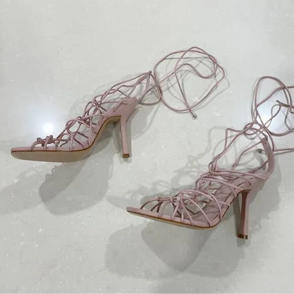 NEW SCHUTZ Heyde Leather Lace Up Stiletto Sandals Sweet Rose Pink 9